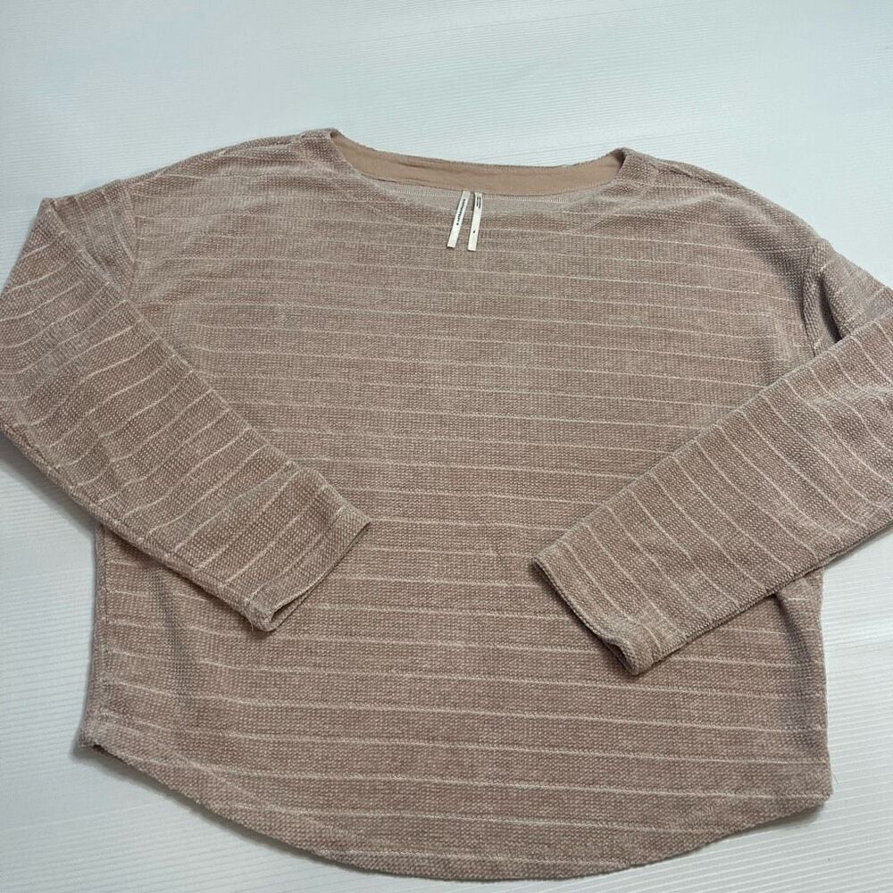 Anthropologie Beige Striped Scoop Neck Sweater